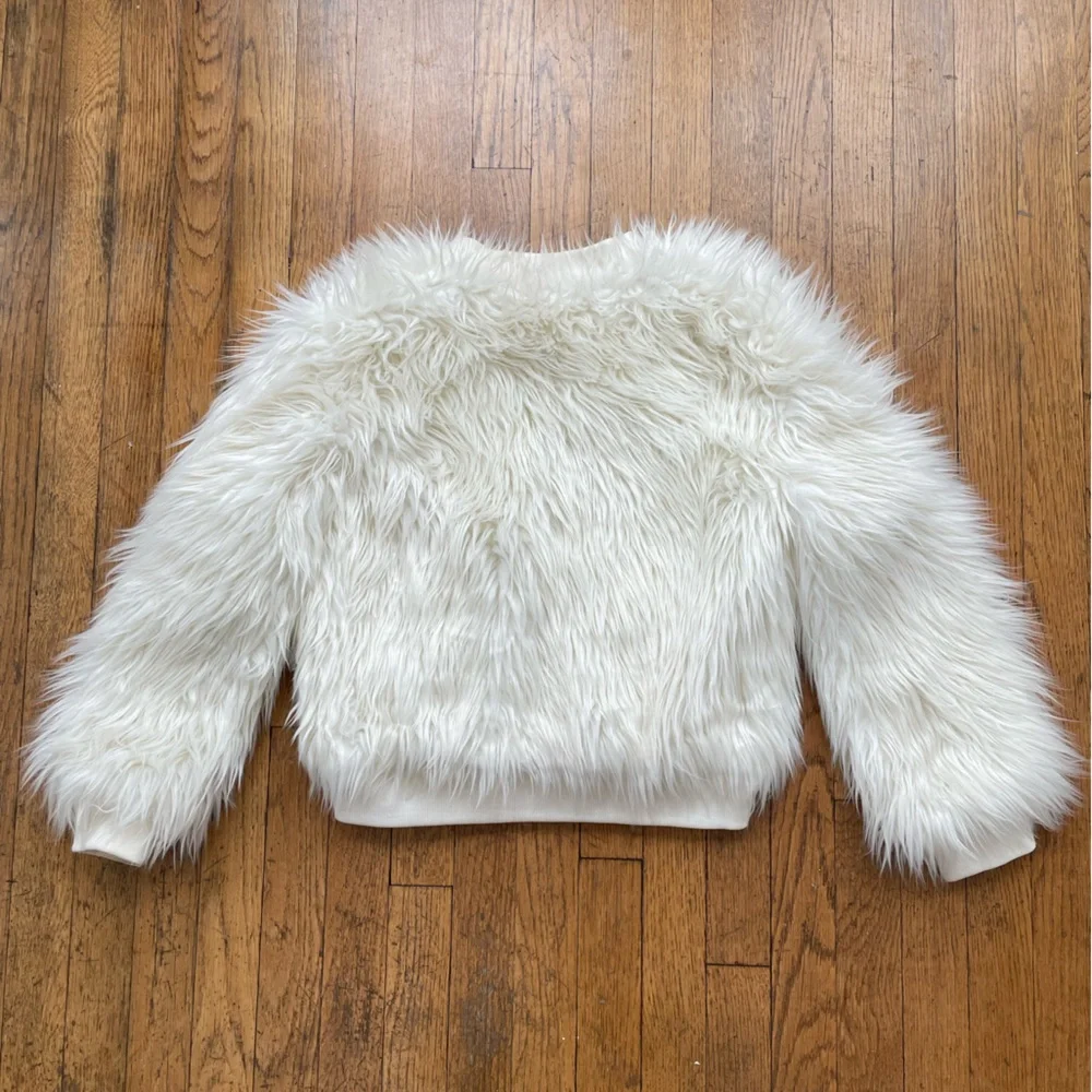 D-signed by Disney Girl's Off-White Cream Faux Fur Bomber Jacket Large 14/16